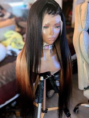 Black to Brown Ombre Straight Lace Front Wig with Baby Hair